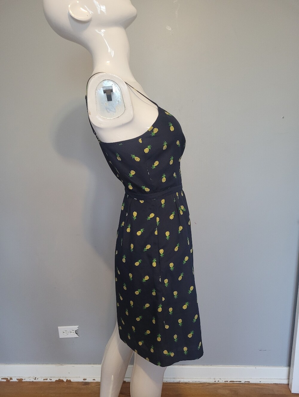 J.Crew Navy Blue Pineapple Print Spaghetti Strap Mini Sundress, VGUC, Size 8 - Picture 4 of 10